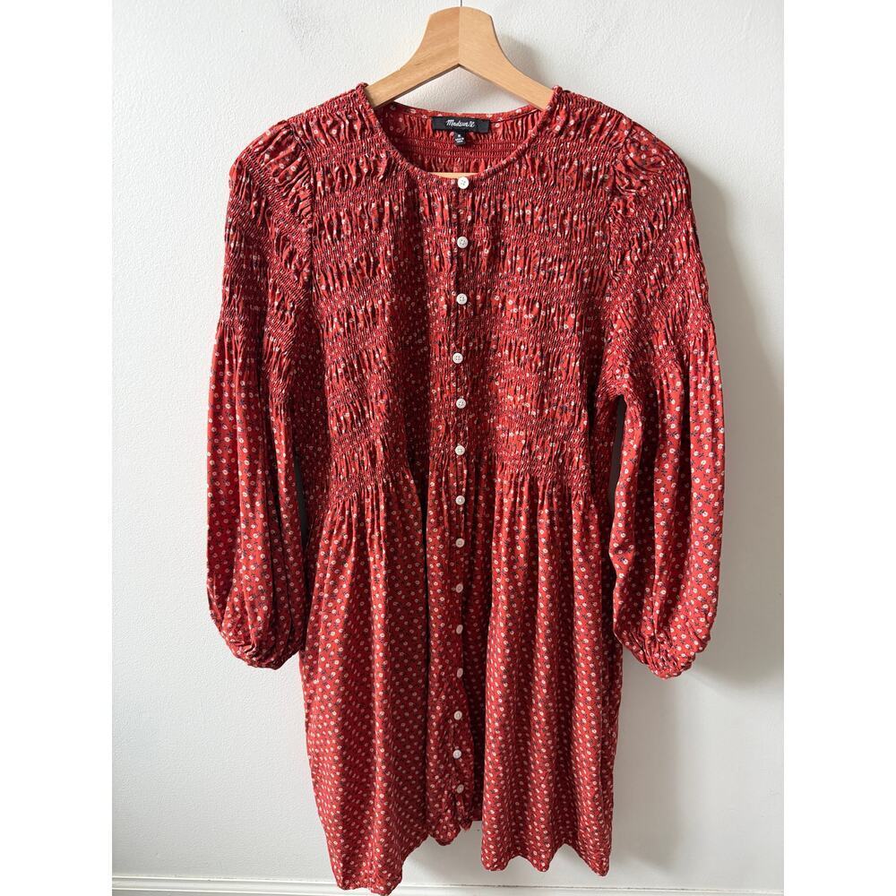 Madewell Challis Button-front mini peasant dress tiny daisy brick size M